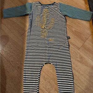 Rags to Raches Black and White Striped Bodysuit with Gold Cactus